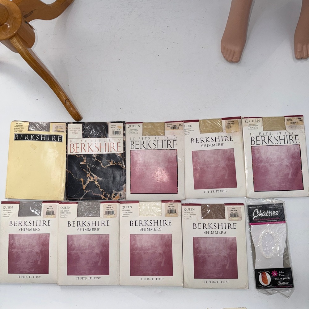 Vintage Berkshire Shimmers Pantyhose Lot 1X 2X Deadstock Queen Shimmer Grey Gold